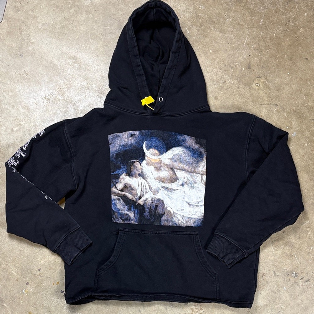 Revenge Medium Men's Black Hoodie with Angelic Graphic